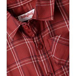 Babyhug Cotton Woven  Full Sleeves Shirt & Trouser Set with Checks - Red & Blue