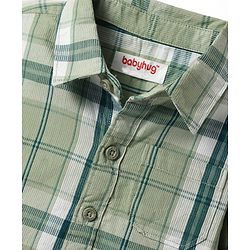 Babyhug Cotton Woven Full Sleeves Checkered Shirt & Denim Jeans - Olive Green & Blue
