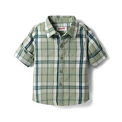 Babyhug Cotton Woven Full Sleeves Checkered Shirt & Denim Jeans - Olive Green & Blue