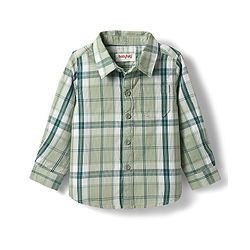 Babyhug Cotton Woven Full Sleeves Checkered Shirt & Denim Jeans - Olive Green & Blue