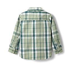 Babyhug Cotton Woven Full Sleeves Checkered Shirt & Denim Jeans - Olive Green & Blue
