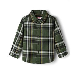 Babyhug Cotton Woven Full Sleeves Checks Shirt & Trouser Set - Dark Green & Beige