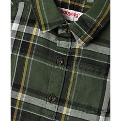 Babyhug Cotton Woven Full Sleeves Checks Shirt & Trouser Set - Dark Green & Beige