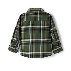 Babyhug Cotton Woven Full Sleeves Checks Shirt & Trouser Set - Dark Green & Beige