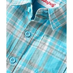Babyhug Cotton Woven Full Sleeves Shirt & Jeans with Checks - Light Blue & Blue