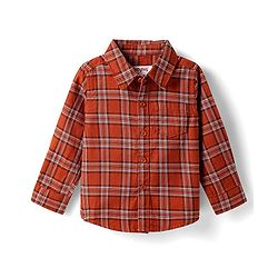 Babyhug Cotton Woven Full Sleeves Checkered Shirt & Trouser Set - Rust Orange & Beige