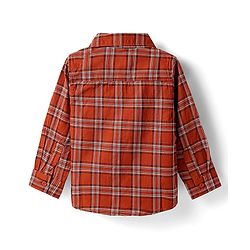 Babyhug Cotton Woven Full Sleeves Checkered Shirt & Trouser Set - Rust Orange & Beige
