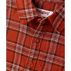 Babyhug Cotton Woven Full Sleeves Checkered Shirt & Trouser Set - Rust Orange & Beige