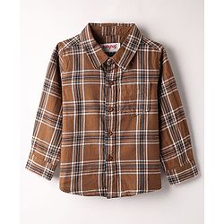 Babyhug Cotton Woven Full Sleeves Checkered Shirt & Trouser Set - Brown & Beige