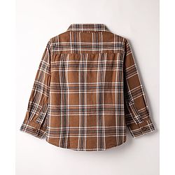 Babyhug Cotton Woven Full Sleeves Checkered Shirt & Trouser Set - Brown & Beige