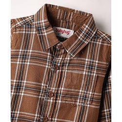Babyhug Cotton Woven Full Sleeves Checkered Shirt & Trouser Set - Brown & Beige