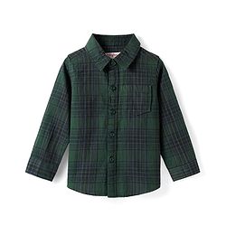 Babyhug Cotton Woven Full Sleeves Checks Shirt & Trouser Set - Dark Green & Beige
