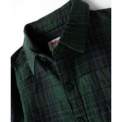 Babyhug Cotton Woven Full Sleeves Checks Shirt & Trouser Set - Dark Green & Beige