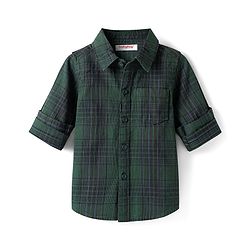 Babyhug Cotton Woven Full Sleeves Checks Shirt & Trouser Set - Dark Green & Beige