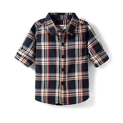 Babyhug Cotton Woven Full Sleeves Checkered Shirt & Trouser Set - Navy Blue & Beige