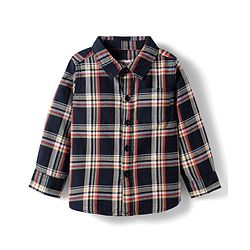 Babyhug Cotton Woven Full Sleeves Checkered Shirt & Trouser Set - Navy Blue & Beige