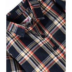 Babyhug Cotton Woven Full Sleeves Checkered Shirt & Trouser Set - Navy Blue & Beige