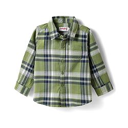 Babyhug Cotton Woven Full Sleeves Checkered Shirt & Denim Jeans - Olive Green & Blue