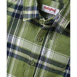 Babyhug Cotton Woven Full Sleeves Checkered Shirt & Denim Jeans - Olive Green & Blue