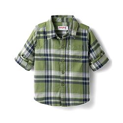 Babyhug Cotton Woven Full Sleeves Checkered Shirt & Denim Jeans - Olive Green & Blue