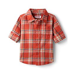 Babyhug Cotton Woven Full Sleeves Shirt & Trouser Set with Checks - Orange & Beige
