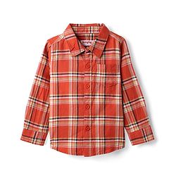 Babyhug Cotton Woven Full Sleeves Shirt & Trouser Set with Checks - Orange & Beige