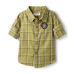 Babyhug Cotton Woven Full Sleeves Shirt & Trouser Set with Checks -  Olive Green & Black