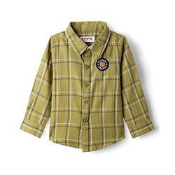 Babyhug Cotton Woven Full Sleeves Shirt & Trouser Set with Checks -  Olive Green & Black