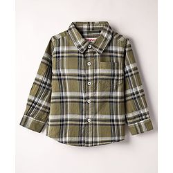 Babyhug Cotton Woven Full Sleeves Checkered Shirt  & Denim Jeans Set - Olive Green & Black