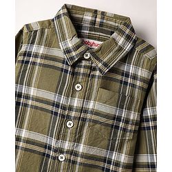 Babyhug Cotton Woven Full Sleeves Checkered Shirt  & Denim Jeans Set - Olive Green & Black