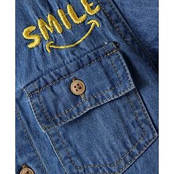 Babyhug Cotton Woven Half Sleeves Shirt with Smile Text Embroidery -Blue