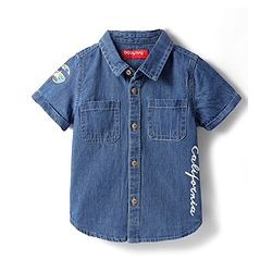 Babyhug Cotton Woven Washed Half Sleeves Shirt with California Print -Blue