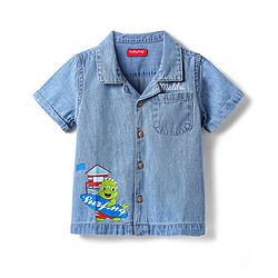 Babyhug Cotton Woven Half Sleeves Washed Shirt with Animal Print - Blue