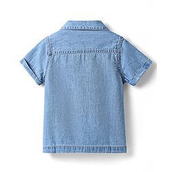 Babyhug Cotton Woven Half Sleeves Washed Shirt with Animal Print - Blue