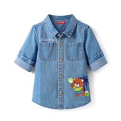 Babyhug Cotton Woven Half Sleeves Washed Shirt with Animal Print - Blue