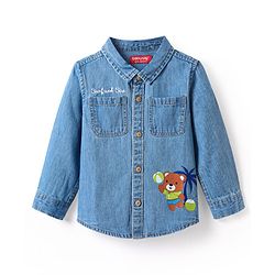 Babyhug Cotton Woven Half Sleeves Washed Shirt with Animal Print - Blue