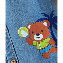 Babyhug Cotton Woven Half Sleeves Washed Shirt with Animal Print - Blue