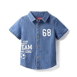 Babyhug Cotton Woven Half Sleeves Washed Shirt with Text Print - Blue