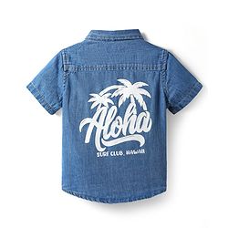 Babyhug Cotton Woven Half Sleeves Denim Shirt with Beach Theme - Blue