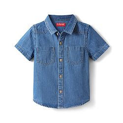 Babyhug Cotton Woven Half Sleeves Denim Shirt with Beach Theme - Blue