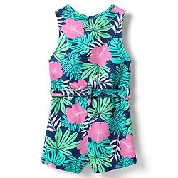 Babyhug Cotton Knit Sleeveless Jumpsuit with Belt & Floral Print - Blue & Green