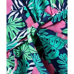 Babyhug Cotton Knit Sleeveless Jumpsuit with Belt & Floral Print - Blue & Green