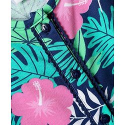 Babyhug Cotton Knit Sleeveless Jumpsuit with Belt & Floral Print - Blue & Green
