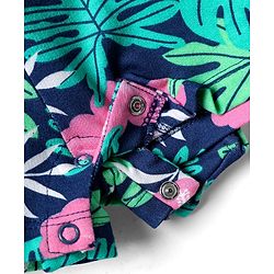 Babyhug Cotton Knit Sleeveless Jumpsuit with Belt & Floral Print - Blue & Green