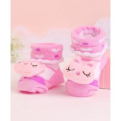 Cute Walk by Babyhug Socks With Bunny Face Applique - Pink