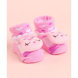 Cute Walk by Babyhug Socks With Bunny Face Applique - Pink