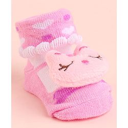 Cute Walk by Babyhug Socks With Bunny Face Applique - Pink
