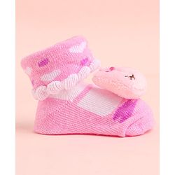 Cute Walk by Babyhug Socks With Bunny Face Applique - Pink