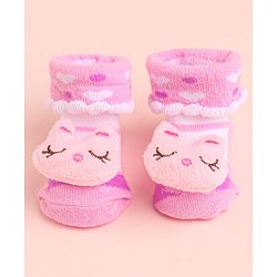 Cute Walk by Babyhug Socks With Bunny Face Applique - Pink