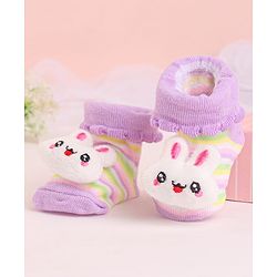 Cute Walk by Babyhug Socks With Striped & Bunny Face Applique - Purple